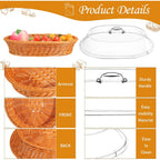 Oval Woven Rattan Bread Basket with Lid – Handcrafted Seagrass Food Basket for Serving, Storage & Display – Ideal for Bread, Fruit & Vegetables – Kitchen & Dining Decor, Tea & Beige