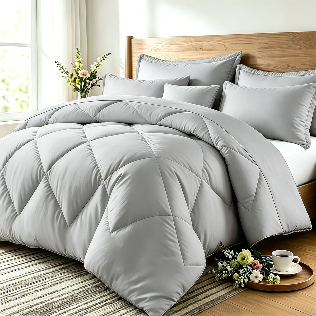Quilt Set 3 Piece Lightweight Breathable Comforter with Pillowcases - Diamond Pattern Ultra-Fine Fiber Soft Bedding Set 42 Colors Twin Queen King Pinch Pleat