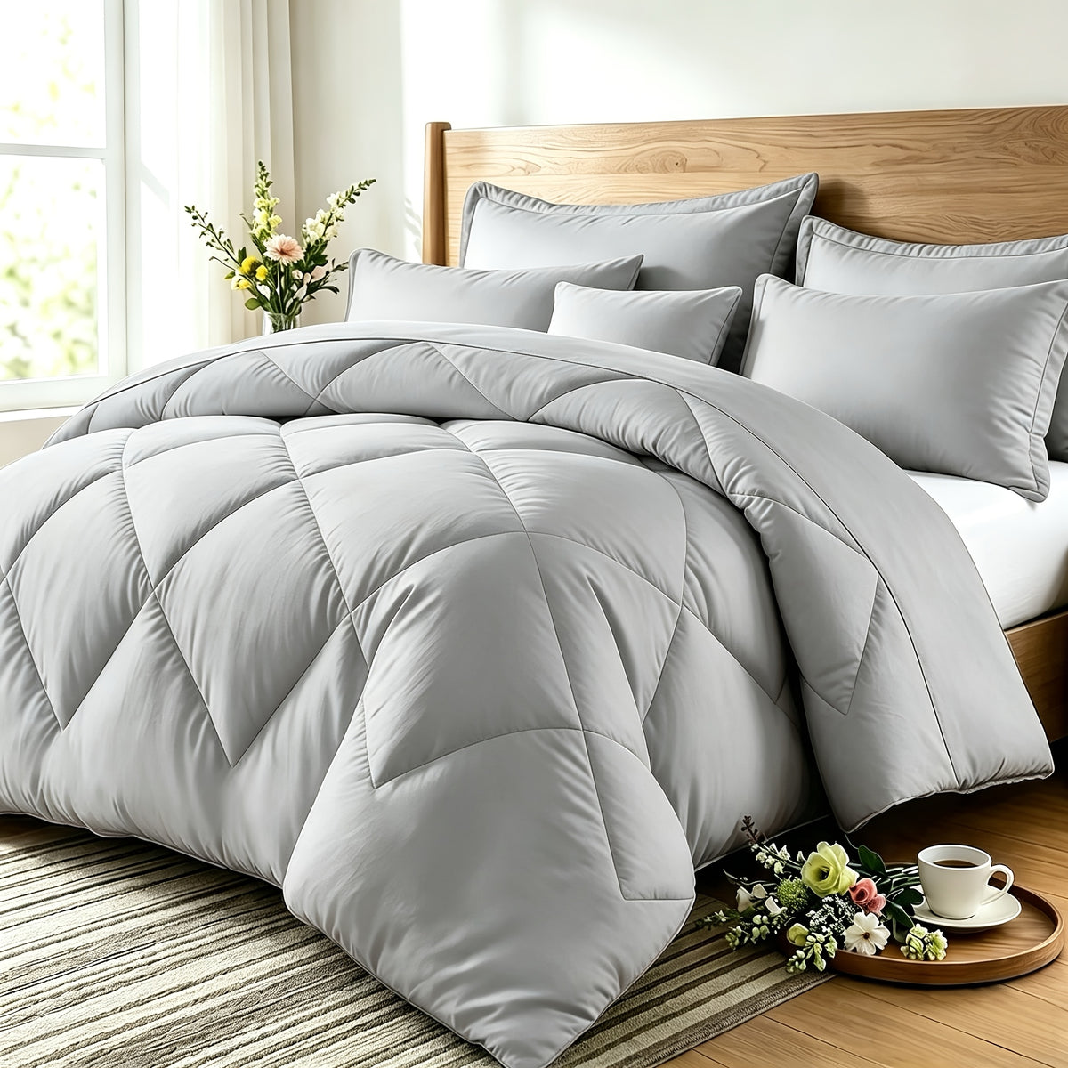 Quilt Set 3 Piece Lightweight Breathable Comforter with Pillowcases - Diamond Pattern Ultra-Fine Fiber Soft Bedding Set 42 Colors Twin Queen King Pinch Pleat