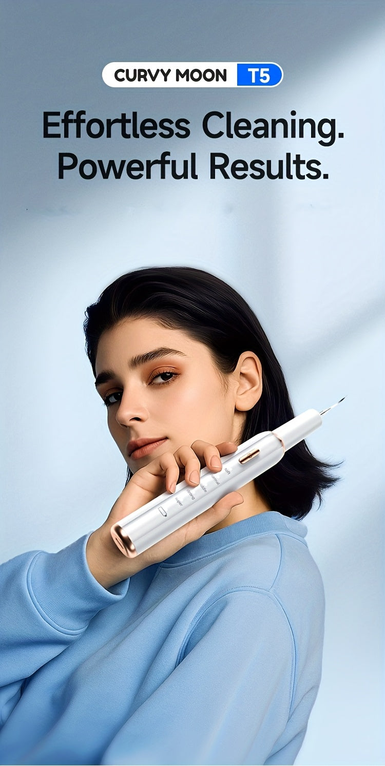 Rechargeable Electric Tooth Cleaner – 5-Speed Dental Plaque Remover with LED Light, USB Charging, Mirror & 2 Replaceable Brush Heads, Teeth Gap Cleaning Tool