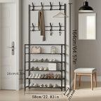 5-Tier Metal Coat Rack with 10 Double Hooks and Shoe Rack – Freestanding Entryway Hall Tree, Space-Saving Clothes Hanger Stand for Hallway, Living Room, Bedroom, Bathroom | Black