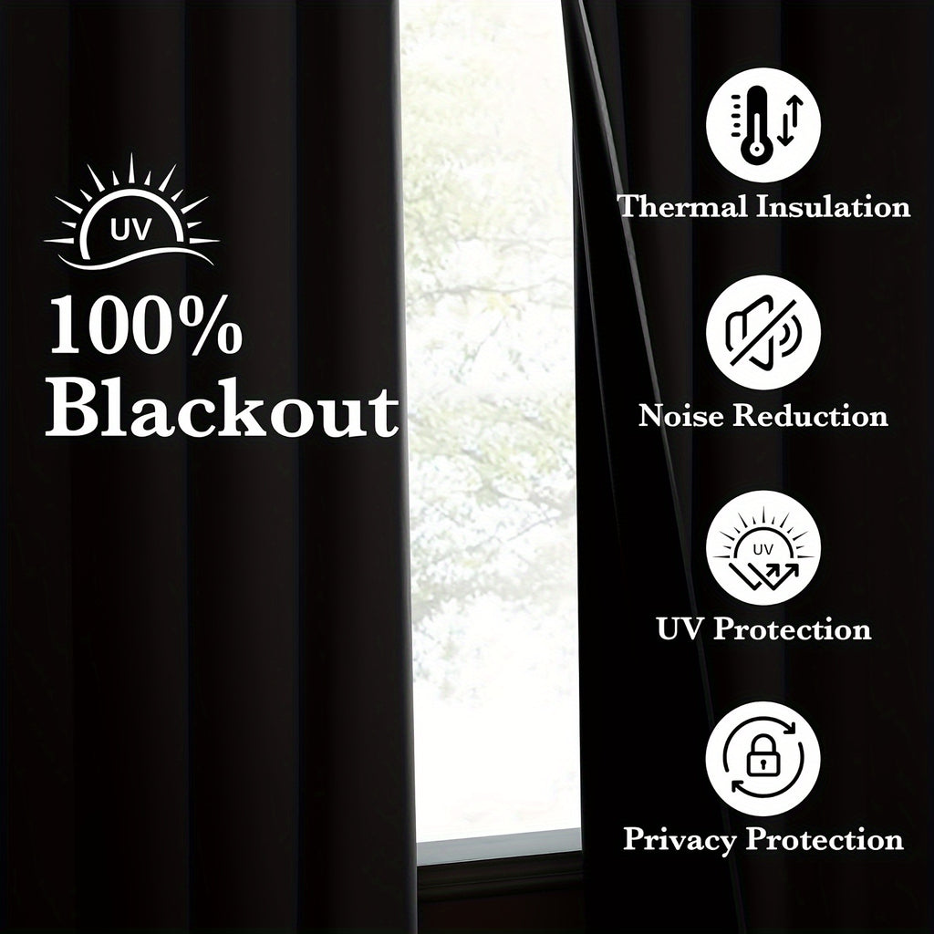 100% Blackout Curtains 4-Panel – Coated Lining Grommet Top for Total Darkness, Privacy Drapes for Bedroom Living Room Kitchen Bathroom, 8 Colors 9 Sizes