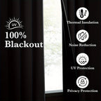 100% Blackout Curtains 4-Panel – Coated Lining Grommet Top for Total Darkness, Privacy Drapes for Bedroom Living Room Kitchen Bathroom, 8 Colors 9 Sizes