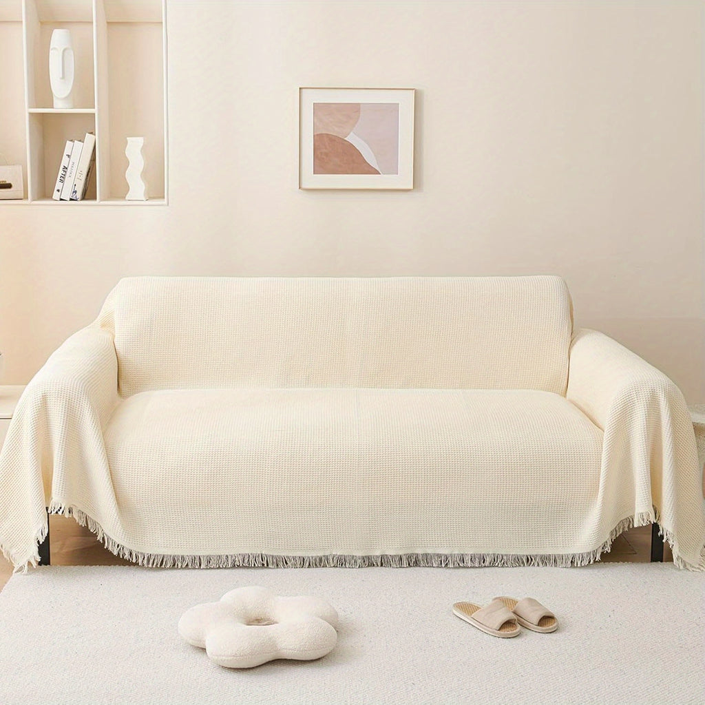 Tassel Sofa Cover Scratch-Resistant & Breathable, Multifunctional Boho Couch Cover Slipcover for All Seasons, Easy-Fit Fashionable Settee Throw Cover for Living Room Sofa
