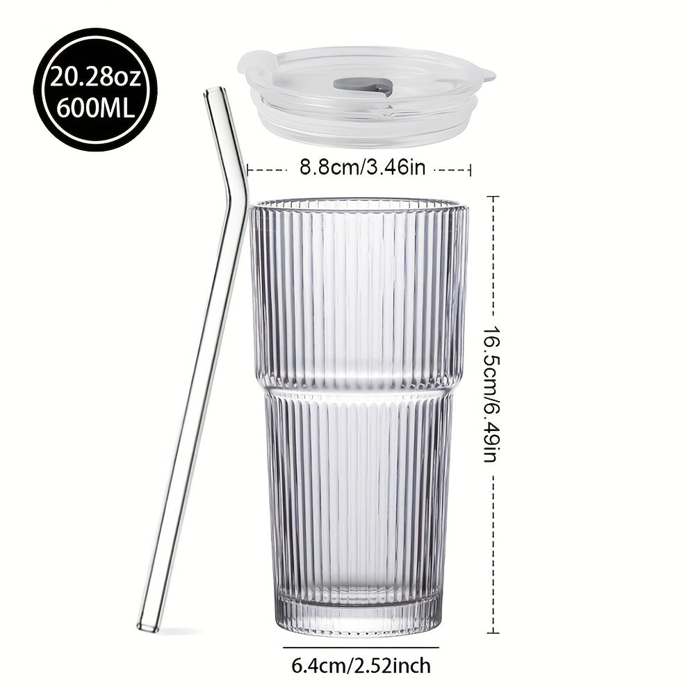 Glass Coffee Mug with Lid and Straw 20oz – Clear Summer Iced Drink Cup for Coffee, Tea & Smoothies – Travel Camping Drinkware, Gifts for Men & Women, Birthday, Holiday, Halloween, Christmas