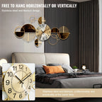3D Metal Wall Clock 31x17 Inch Large Decorative Silent Non-Ticking Modern Wall Art Clock for Living Room Bedroom Creative Big Statement Home Decor