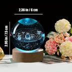 Solar System Crystal Ball LED Night Light with Wooden Base - 3D Laser Engraved Planetary Model Space Lamp for Bedroom Living Room Desk Decor, Gift for Astronomy Enthusiasts and Space Educators