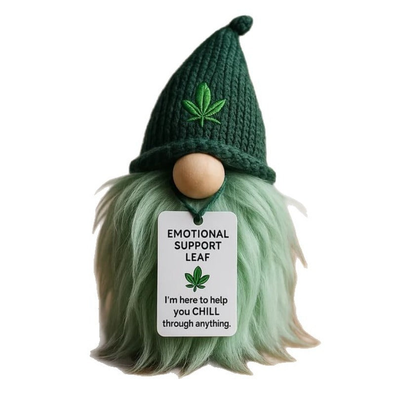 Emotional Support Weed Dwarf Mini Figurine with Encouragement Card – Funny Handmade Fabric Tabletop Decor Novelty Gift for Home Office Desk