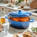 4.5 Qt Cast Iron Dutch Oven with Enamel Coating – Oval Casserole Pot with Lid for Bread Baking, Slow Cooking & Roasting, Works on All Stovetops
