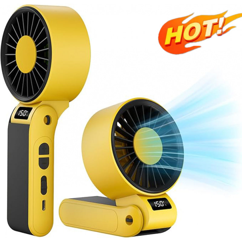 Portable Handheld Neck Fan USB-C Rechargeable 150-Speed Stepless Adjustable Foldable LED Display for Outdoor Travel Work Road Trips Hands-Free Wearable