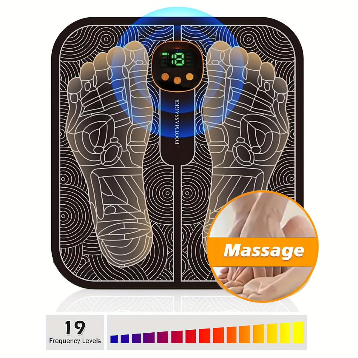 EMS Foot Massager with LCD Display, 8 Modes & 19 Intensities, Rechargeable Electric Foot Massage Pad for Muscle Relaxation, Pain Relief & Circulation — Best Gift for Elderly, Men & Women