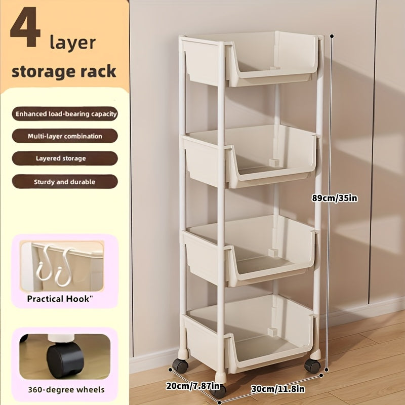 Shoe Rack with Wheels 3/4/5 Tier White Metal Shoe Storage Rack with Hooks Rolling Shelving Unit for Entryway Bedroom Closet Kitchen Office