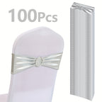 Metallic Spandex Chair Sashes Bow Bands 100pcs – Sparkle Lycra Stretch Chair Ties with Buckle for Wedding, Banquet & Party Decor | Gold, Silver, Rose Gold
