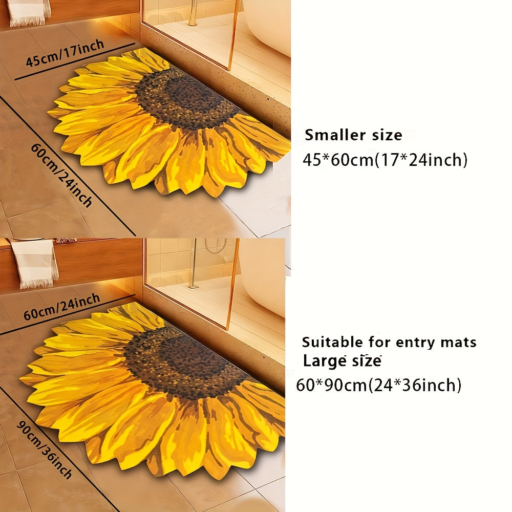Sunflower Floral Non-Slip Bathroom Mat – Super Absorbent, Quick-Drying, Rubber-Backed Shower Mat for Tub, Bath & Entryway (Small or XL)