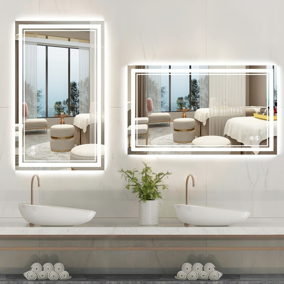 LED Bathroom Mirror with Lights Anti-Fog Dimmable 3 Color Temperatures, Touch Sensor & Wall Switch, Memory Function Tempered Glass Vanity Mirror – Wall Mounted Horizontal or Vertical, 5 Sizes