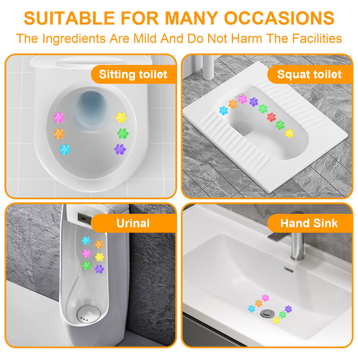 Toilet Cleaning Gel Stamps with Dispenser & Air-Freshening Fragrance – 8 Pieces / 96 Gel Patterns Toilet Bowl Cleaner for Ceramic Surfaces, Bathrooms & Kitchens