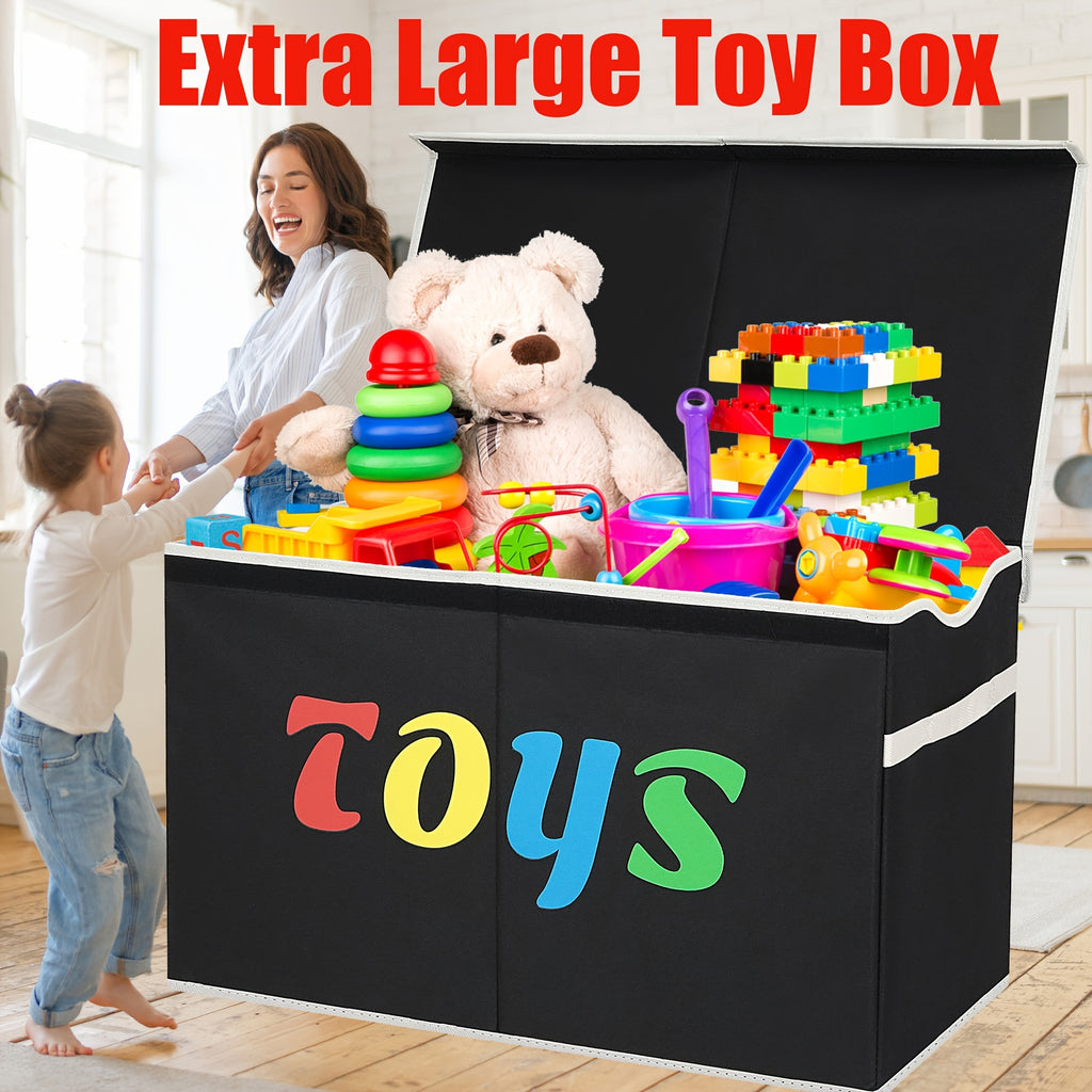 Extra Large Collapsible Storage Box 31.7 Gal with Lid – Foldable Kids Toy Chest Organizer Bin for Boys & Girls, Bedroom, Living Room & Nursery, Sturdy Basket in Black, Beige & Dark Grey