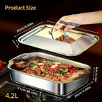 Stainless Steel Baking Tray Set of 4 – 2 Deep Trays & 2 Lids with Handles, 16.1 Inch Non-Stick Roasting Pan, Oven & BBQ Safe, Easy Clean, Multi-Purpose