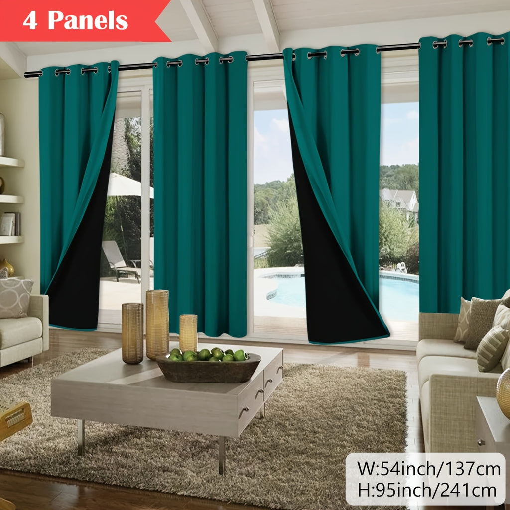 100% Blackout Curtains 4-Panel – Coated Lining Grommet Top for Total Darkness, Privacy Drapes for Bedroom Living Room Kitchen Bathroom, 8 Colors 9 Sizes