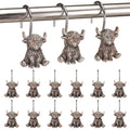 Highland Cow Shower Curtain Hooks 12 Pack - Western Farmhouse Rustic Bathroom Decor, Rust Resistant Metal Rings Hangers, Country Boho Bath Accessories Winter Home Decor