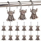 Highland Cow Shower Curtain Hooks 12 Pack - Western Farmhouse Rustic Bathroom Decor, Rust Resistant Metal Rings Hangers, Country Boho Bath Accessories Winter Home Decor