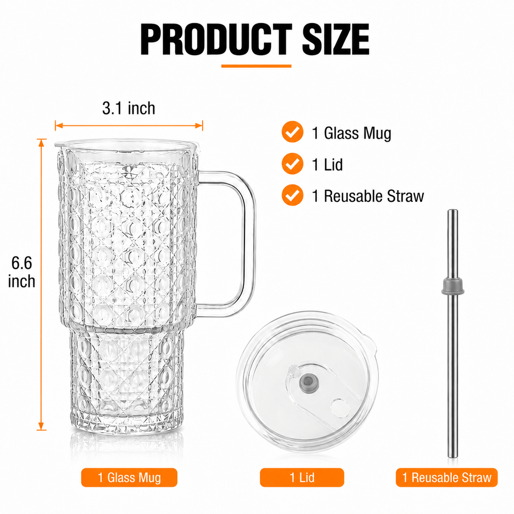 16oz Glass Tumbler with Lid and Straw 1pc or 2pcs - Heavy Duty Reusable Machine Washable Drinking Glass for Iced Coffee Smoothies Cocktails Juices, Home Office Travel