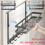 Over Door Hook Rack 2-Tier 5 or 6 Hooks Rustproof Metal – Space-Saving No-Damage Hanger for Clothes, Coats, Hats & Handbags, Gray