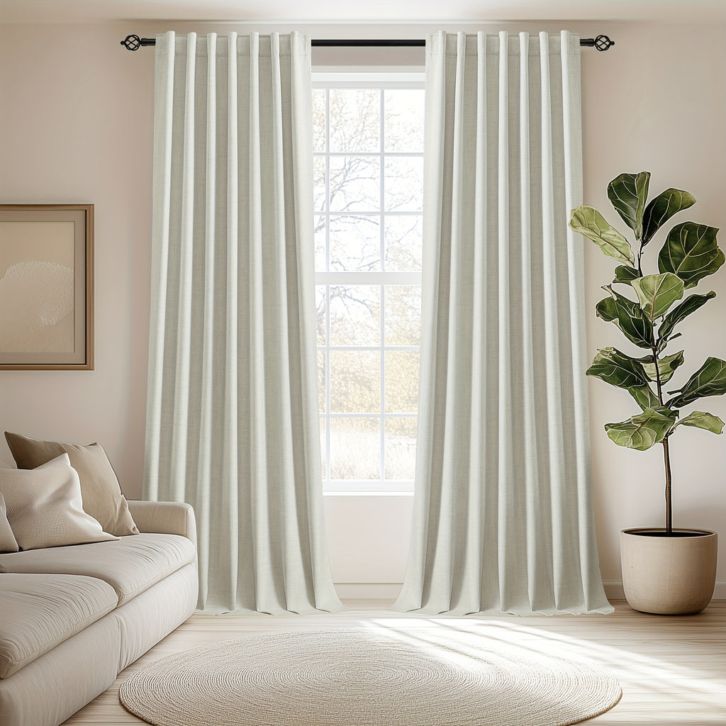 Faux Linen Blackout Curtains 2 Panels for Bedroom & Living Room – 100% Blackout, Back Tab & Rod Pocket, Thermal Insulated Farmhouse Drapes