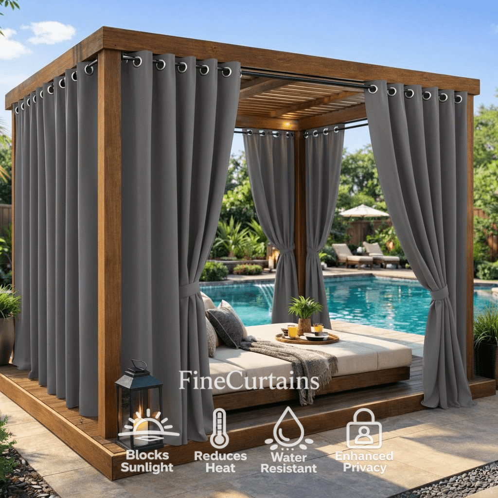 Outdoor Semi-Blackout Curtains Waterproof Grommet Top 4 Panels, Weather-Resistant Privacy Panels for Patio Pergola Gazebo Porch, 9 Colors 6 Sizes