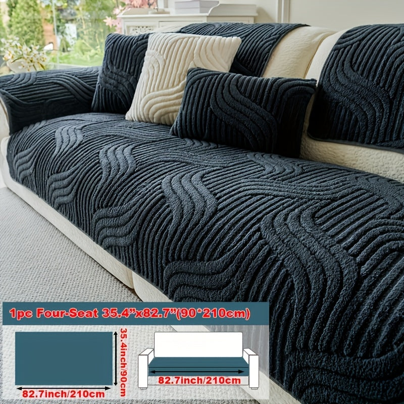 Bohemian Plush Sofa Pad Slipcover – Modern Luxury Faux Fur Non-Slip Couch Cover, All Season Machine Washable Pet Friendly Soft Seat Cushion Protector for Living Room Bedroom Office Home Decor