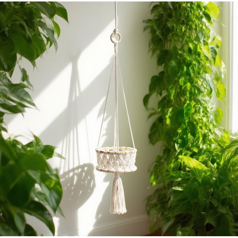 Macrame Hanging Fruit Basket 1/2/3-Tier Boho Wall Storage – Bohemian Hanging Basket for Fruits, Vegetables & Indoor Plants, Kitchen & Home Decor