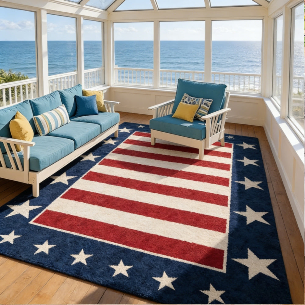 American Flag Area Rug – Machine Washable Velvet Patriotic Rug for Living Room, Bedroom & Outdoor | Soft Non-Slip Floor Mat 56x80in