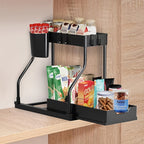 Under Sink Organizer 2-Tier Sliding Cabinet Basket with Hooks – Bathroom Kitchen Under Sink Storage Shelf Rack Organizer