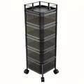 Rolling Kitchen Cart 5 Tier 360° Rotating Storage Organizer, Extra Large Standing Shelf with Locking Wheels & Removable Baskets for Pantry, Living Room & Office, Square Black