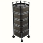 Rolling Kitchen Cart 5 Tier 360° Rotating Storage Organizer, Extra Large Standing Shelf with Locking Wheels & Removable Baskets for Pantry, Living Room & Office, Square Black
