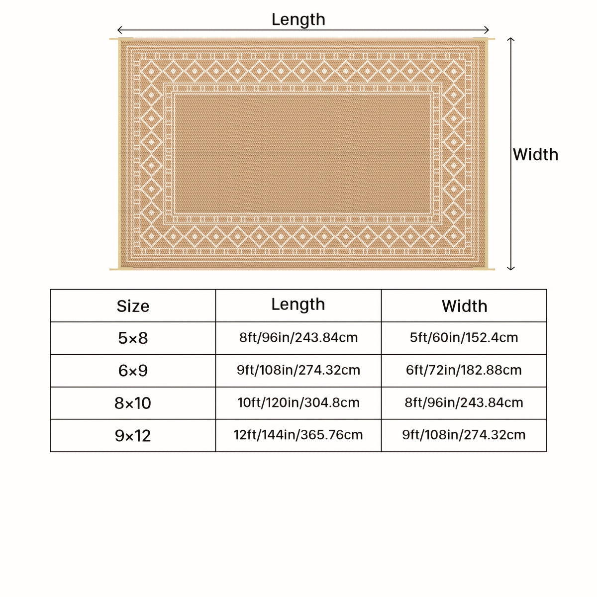 Outdoor Rug for Patio Foldable Reversible Plastic Straw Mat – Waterproof Area Rug for RV, Deck, Porch, Camper, Picnic & Balcony, 4 Sizes