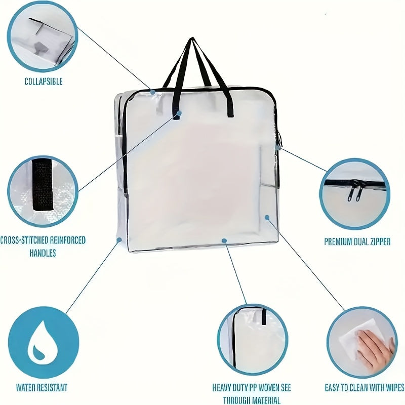 Extra Large Clear Storage Bags with Zipper & Heavy-Duty Handles – 30-Inch Transparent Organizer Bags for Christmas Decorations, Wreaths, Garlands, Clothes, Blankets & Moving, Set of 2 or 4