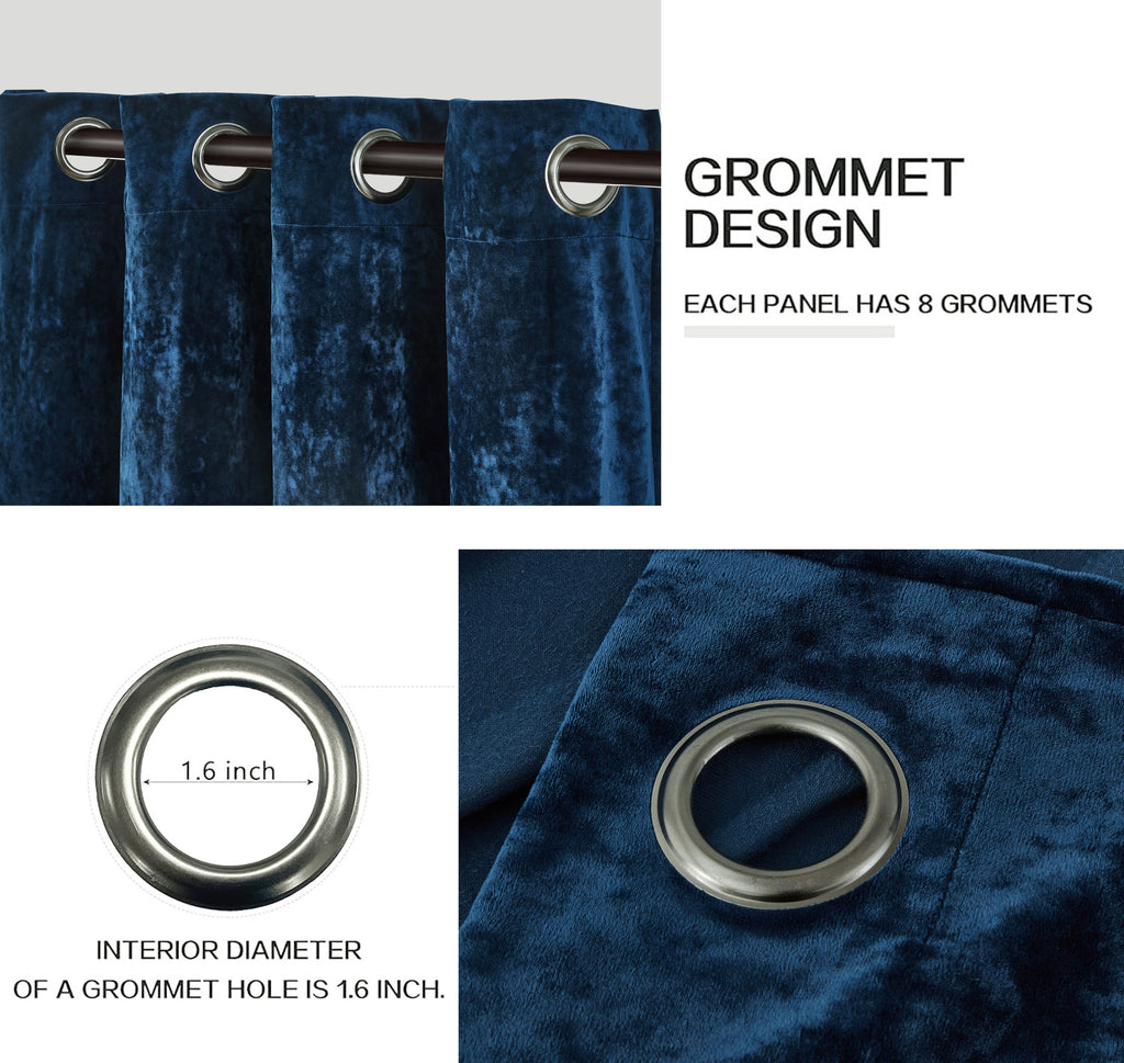 Luxury Distressed Crushed Velvet Curtains - 4-Piece Set (2 Panels + 2 Tiebacks), Grommet Top, Room Darkening | 10 Colors, 3 Sizes