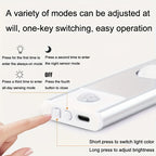 LED Motion Sensor Light Strip USB Rechargeable – Under Cabinet Wardrobe Night Light, 3 Color Modes, Self-Adhesive Magnetic Mount for Kitchen, Bedroom & Shoe Cabinet | 20/30/40cm
