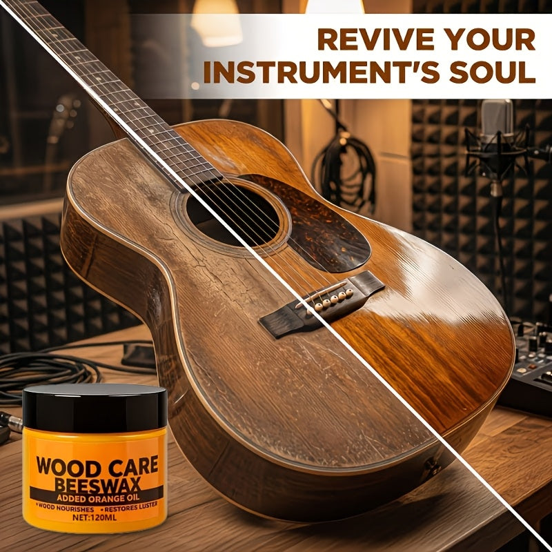 Beeswax Wood Polish & Conditioner Set with Applicator Sponge – 4.05 oz, Nourishes & Protects Wooden Furniture, Floors, Guitars & Handicrafts