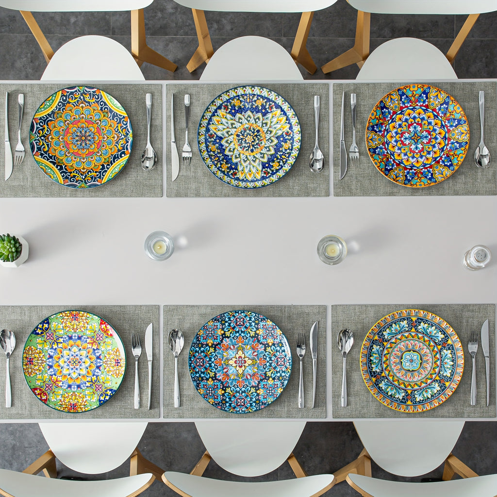 Bohemian Stoneware Dinner Plate Set of 6 – 10.5 Inch Colorful Hand-Painted Ceramic Plates | Microwave & Dishwasher Safe | Home, Restaurant & Wall Decor