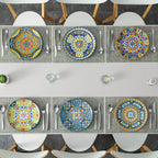 Bohemian Stoneware Dinner Plate Set of 6 – 10.5 Inch Colorful Hand-Painted Ceramic Plates | Microwave & Dishwasher Safe | Home, Restaurant & Wall Decor