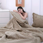 Quilted Embroidered Bedspread Set 3 Pcs – Floral Embroidery, 100% Polyester, Wrinkle-Resistant Lightweight Coverlet for Queen & King Bedroom Decor, 16 Colors
