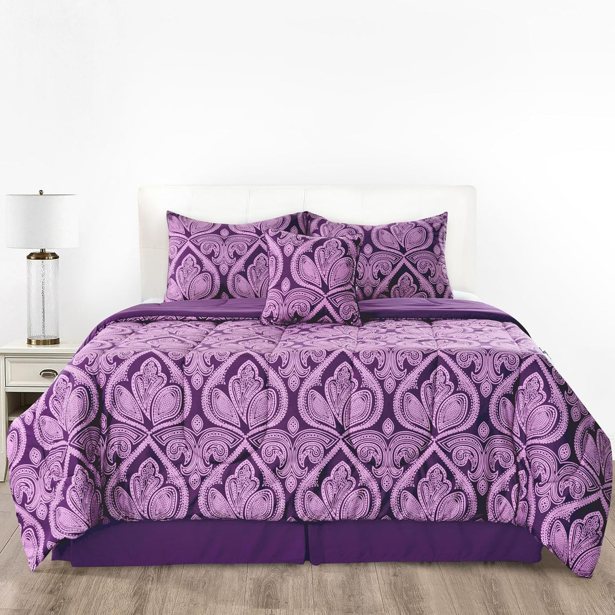 5-Piece Comforter Set – Reversible Quilted Down Alternative Bedding Set with Pillow Shams, Bed Skirt & Cushion | All Season | Twin, Queen, King