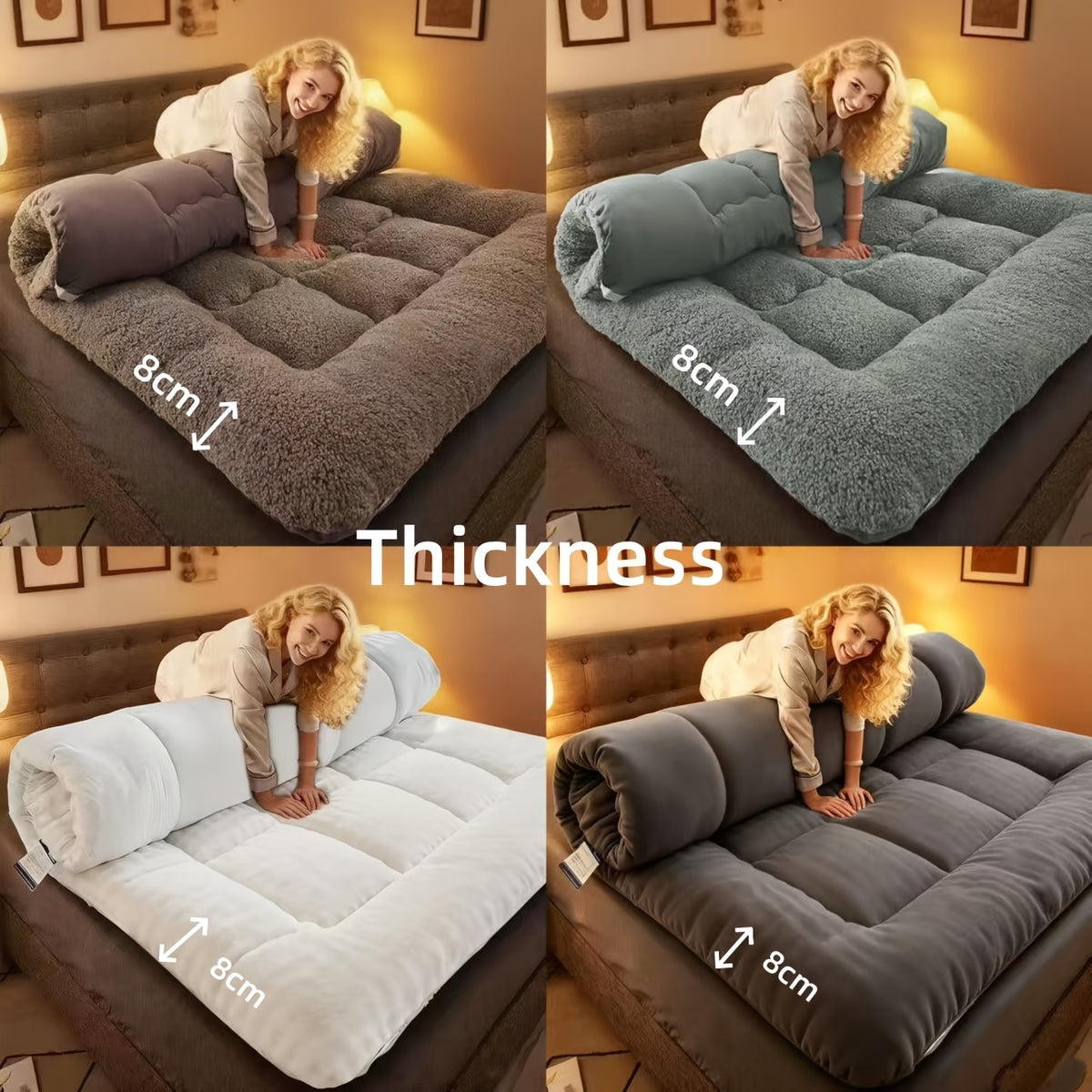 Roll Up Mattress Topper & Foldable Tatami Sleeping Pad – Soft Breathable Floor Mat for Guest Bed Sofa Camping, Twin Full Queen King, 8 Colors