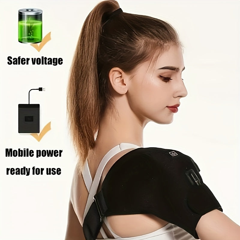 Heated Shoulder Massager with 3 Vibration & Heating Modes, Wireless USB Charging Multifunctional Shoulder Wrap Massager for Pain Relief Relaxation, Gift for Elderly Parents Friends