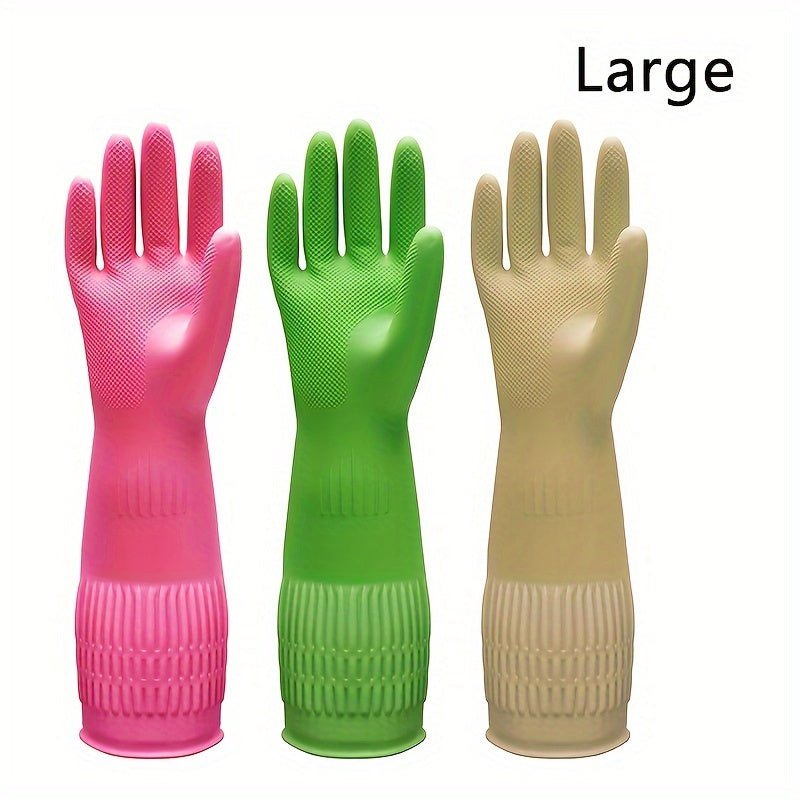Cleaning Gloves 3 Pairs Waterproof – Heavy-Duty Rubber Dishwashing Gloves for Kitchen, Laundry & Household Cleaning | Slip-Resistant