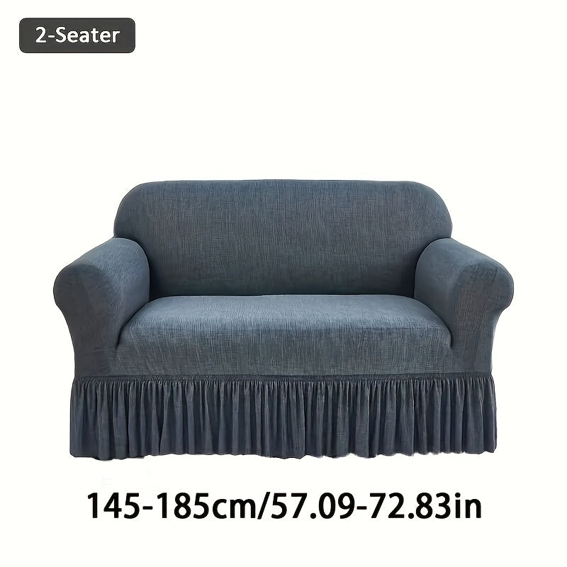 Elastic Sofa Cover with Skirt Full Coverage Printed Slipcover Machine Washable Universal Fit 2 3 4 Seater Couch Protector Living Room