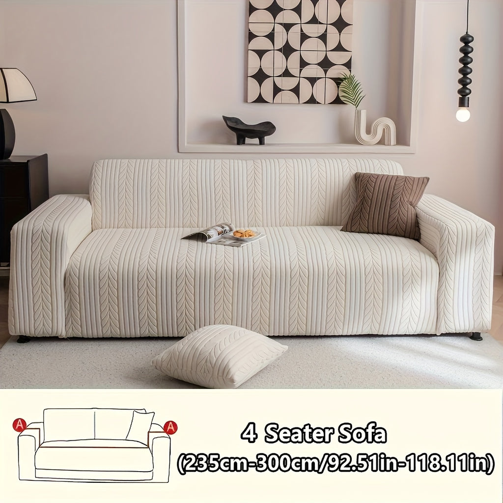 Striped Sofa Cover Washable Stretchy Slip-Resistant Zigzag Textured Couch Slipcover – Fits 1 to 4 Seaters, Scratch Protection, Classic Durable Design for Living Room Furniture