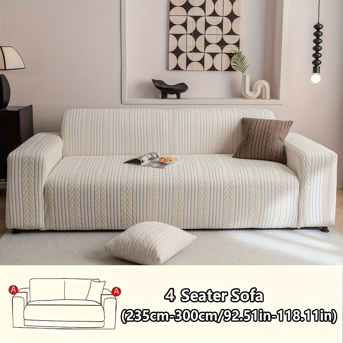 Striped Sofa Cover Washable Stretchy Slip-Resistant Zigzag Textured Couch Slipcover – Fits 1 to 4 Seaters, Scratch Protection, Classic Durable Design for Living Room Furniture